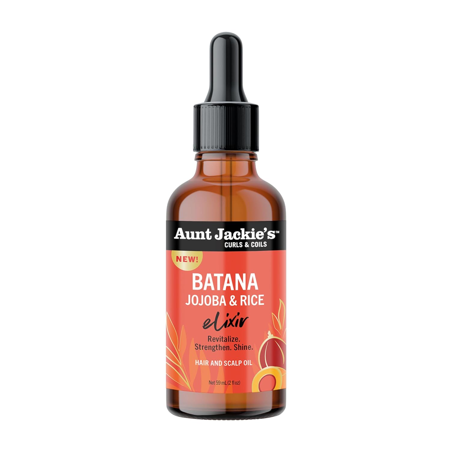 Aunt Jackie's Curls & Coils Batana, Jojoba & Rice Elixir Hair and Scalp Oil, 2oz